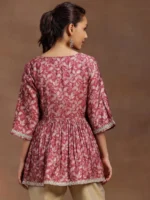 Pink Printed Silk Blend A-line Kurti - Image 3