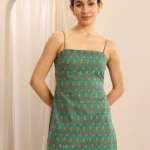 Green Printed Cotton Blend Straight Short Kurti