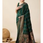 Women Green Banarasi Woven Saree with Unstitched Blouse