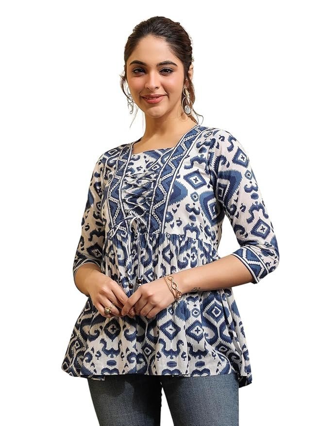 71Rv-MdyqaL._SY879_.jpg Regular Fit Tops Women Printed Shirt Top Women | Tops Women Stylish Latest | Office Wear Tops Women | Cotton Blend Tops Women | Women's Top | Girls Top Women's - Image 1