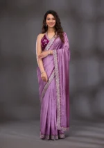 Lavender Threadwork Raw Silk Saree